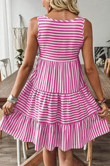 Black Stripe U Neck Sleeveless Loose Fit Mini Dress - Femstylo