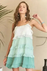 ADORA Swiss Dot Ruffled Tiered Mini Dress - Femstylo