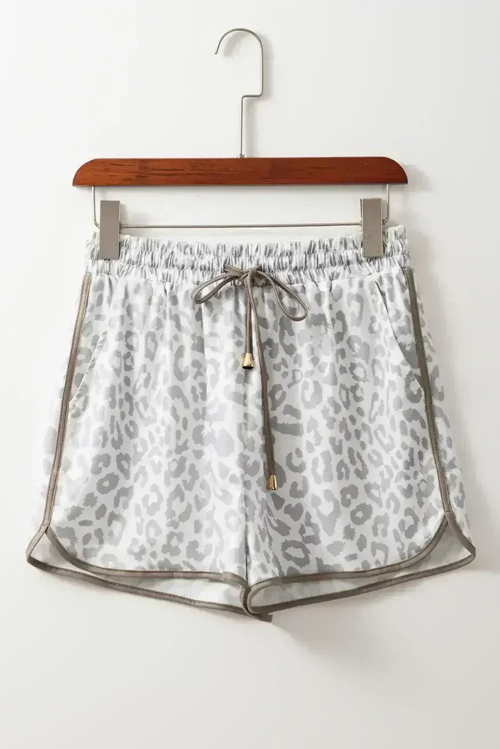 Blue Leopard Elastic Waist Lace up Contrast Trim Casual Shorts - Femstylo