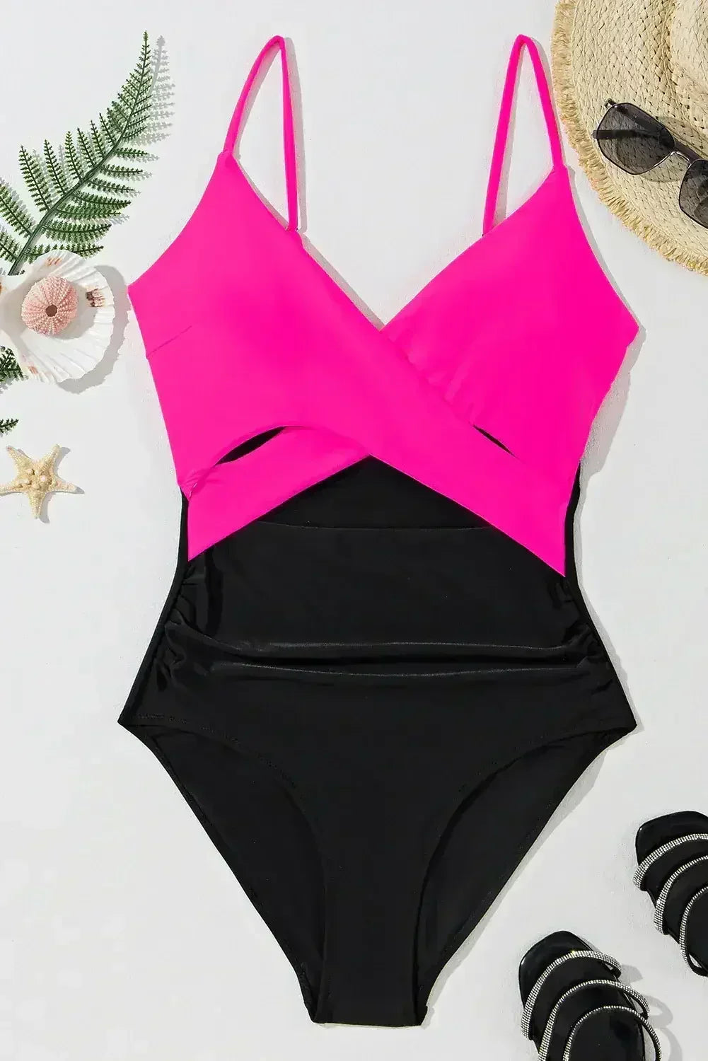 Light Blue Two Tone Colorblock Cutout One Piece Swimsuit - Femstylo