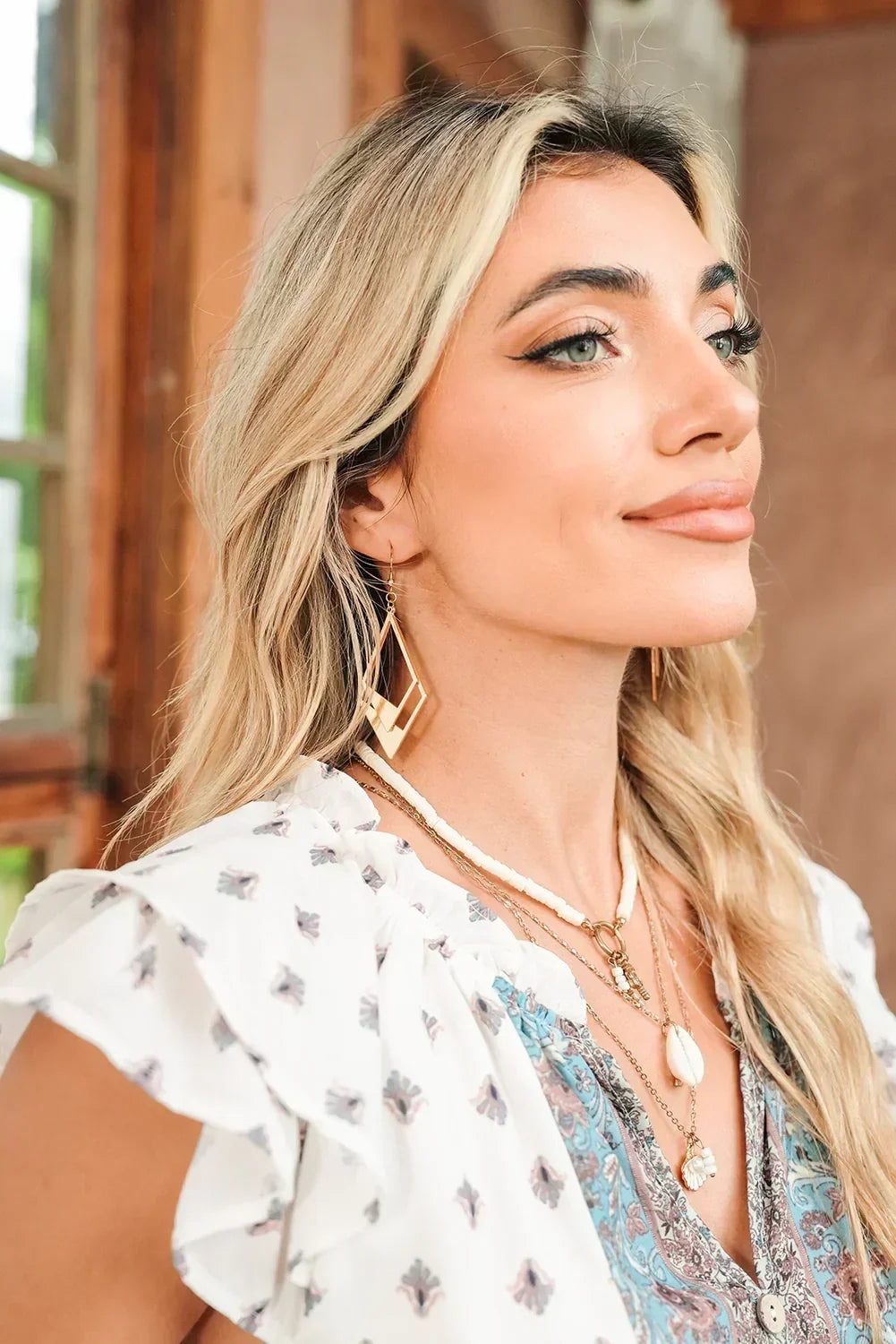 Gold Geometric Hollow Out Drop Earrings