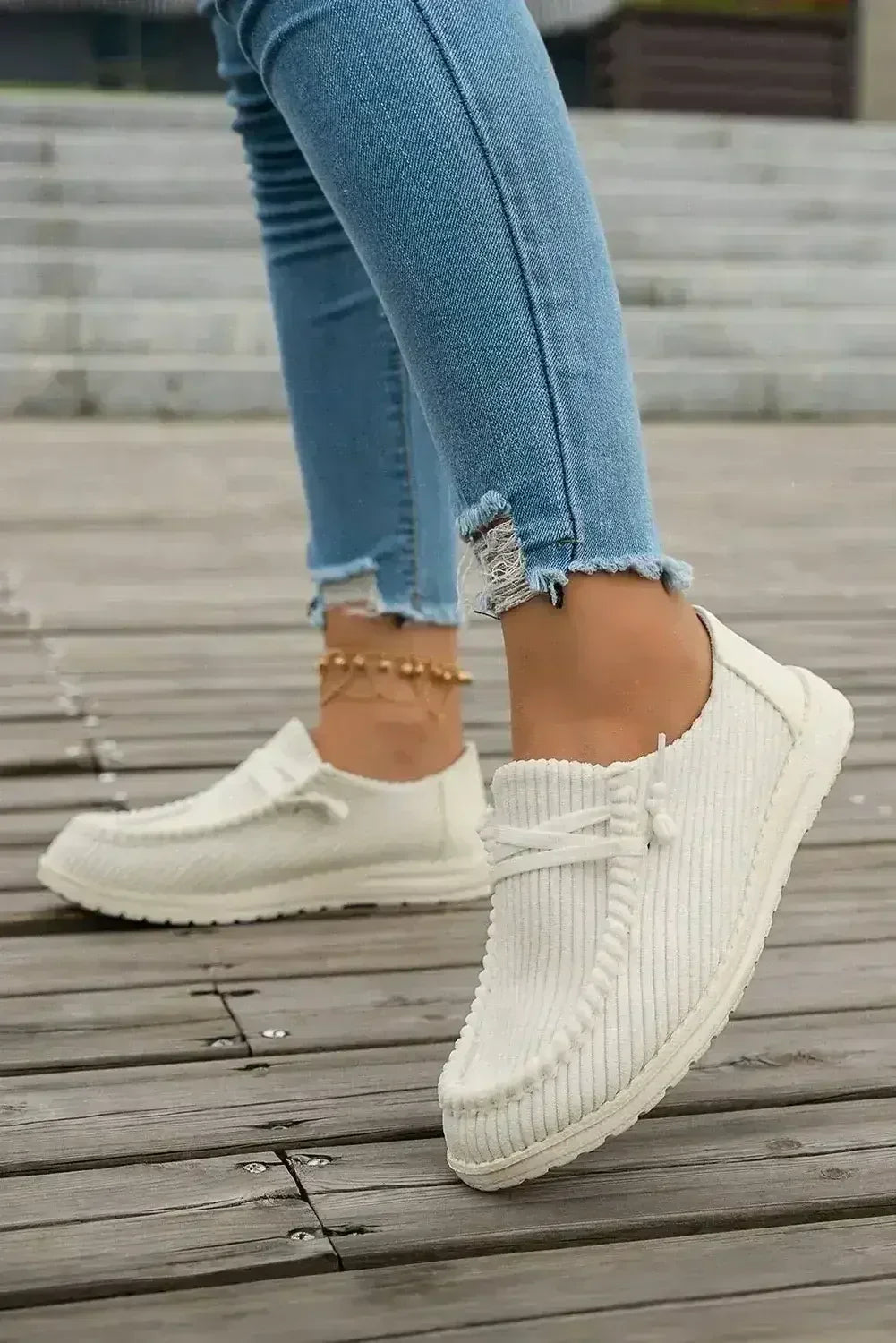 White Lace Up Casual Shoes - Femstylo