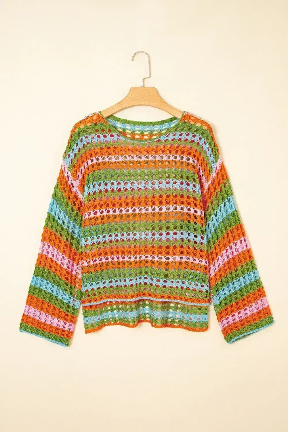 Purple Striped Hollow Knit Summer Beach Cover Up - Femstylo
