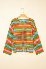 Purple Striped Hollow Knit Summer Beach Cover Up - Femstylo