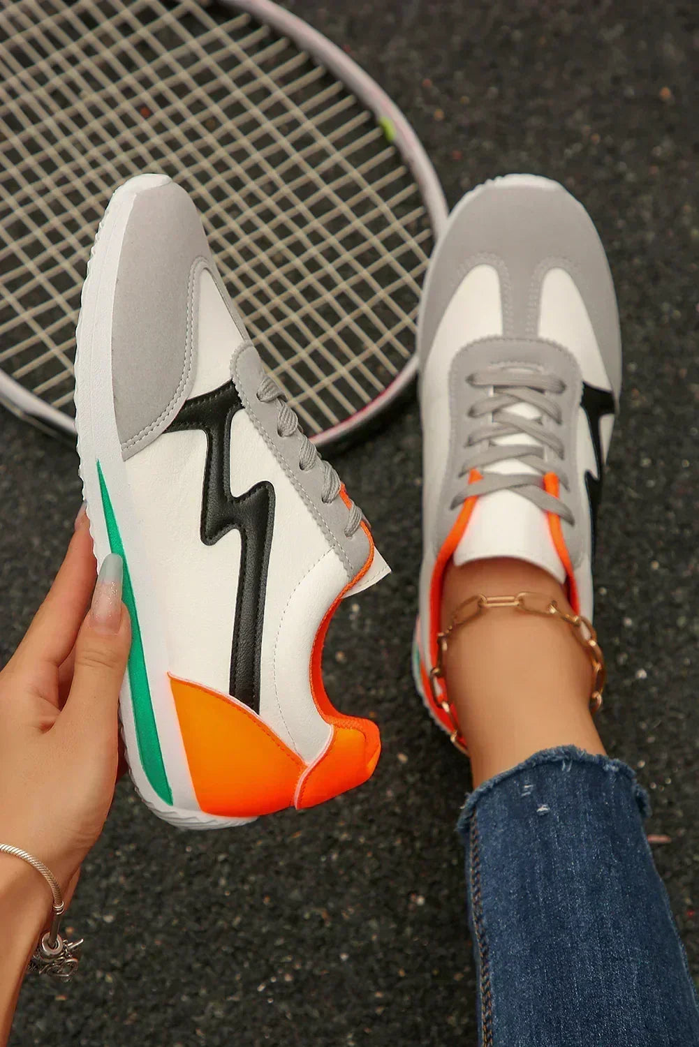 White Colorblock Sneakers - PU Leather Lace-Ups - Wholesale Trend Shoe
