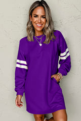 Tillandsia Purple Preppy Striped Sleeve Loose Mini Dress