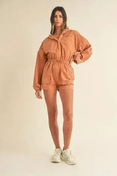 Mable Snap Down Long Sleeve Hooded Romper - Femstylo