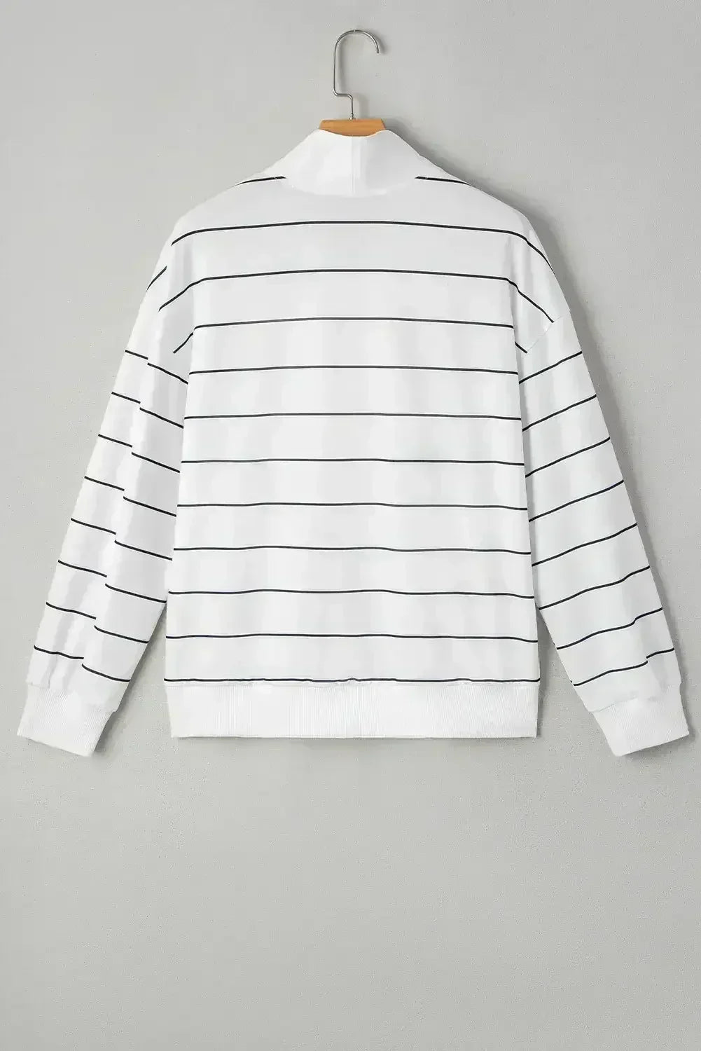 White Striped Zipper V-Neck Drop Sleeve Top - Femstylo