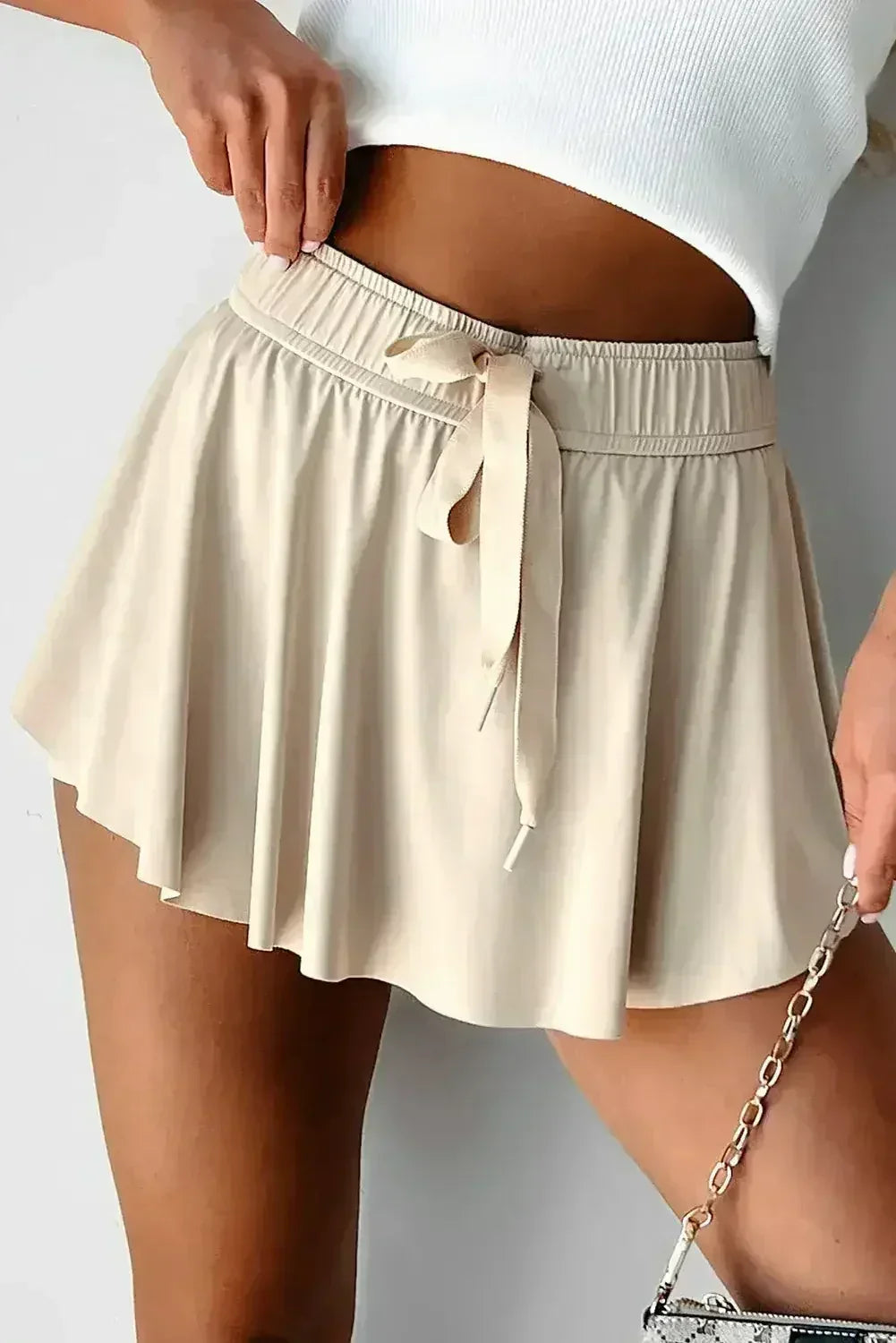 Light Green Drawstring High Waist Lined Tennis Skort - Femstylo