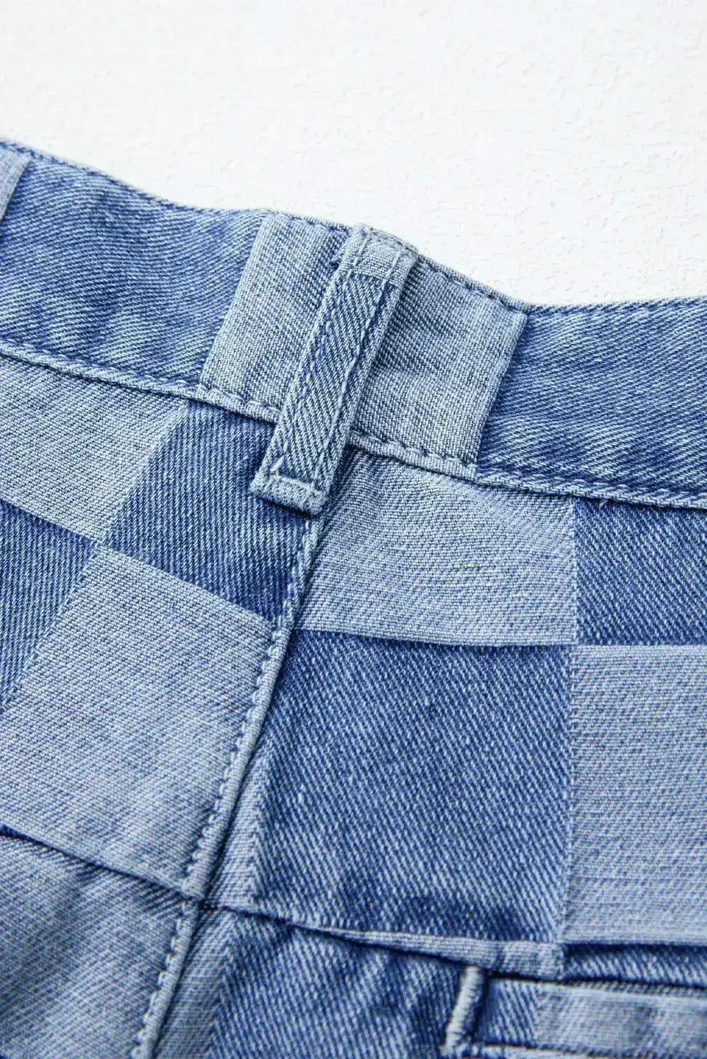 Dusk Blue Checkered Light Washed Wide Leg Jeans - Femstylo