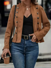 Decorative Button Open Front Long Sleeve Jacket - Femstylo