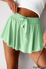 Light Green Drawstring High Waist Lined Tennis Skort - Femstylo