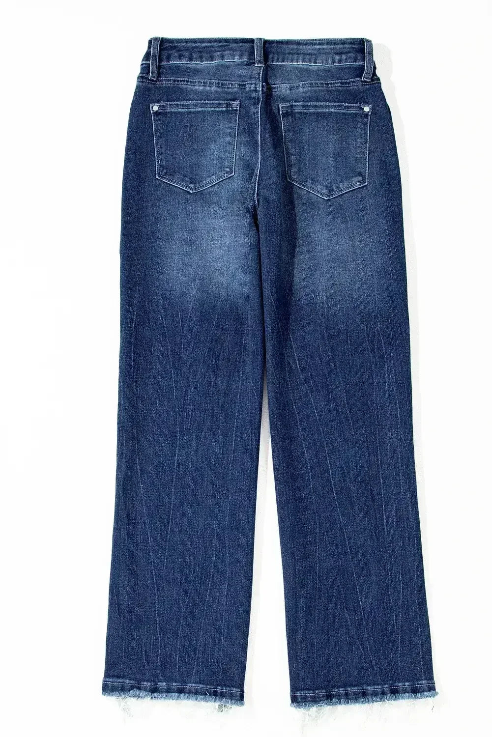 Sail Blue Mineral Wash Raw Hem High Waist Flared Jeans - Femstylo