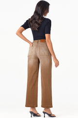 Brown Minimalist Patch Pocket High Waist Shift Jeans