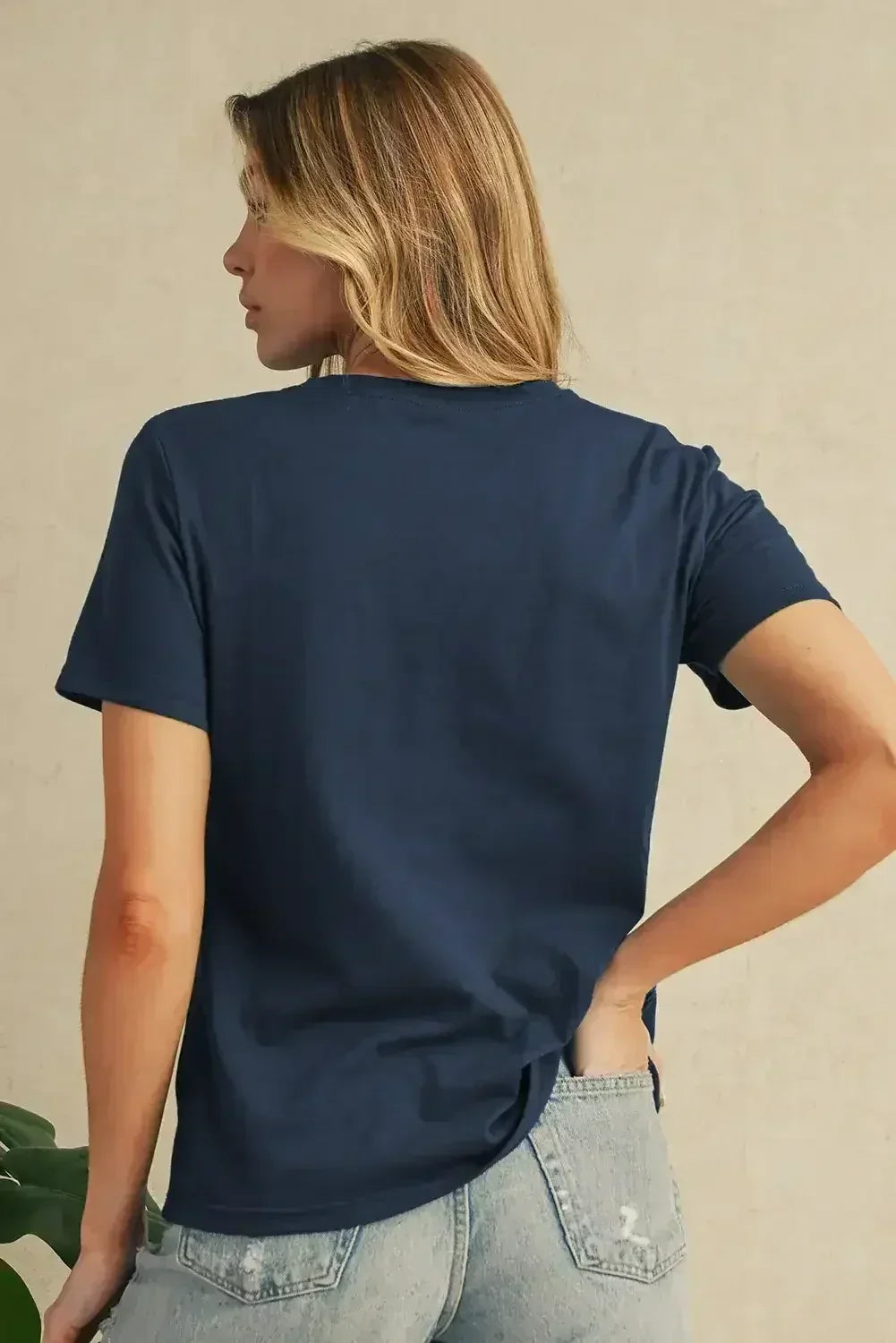 Dirty Blue Solid Color Round Neck T Shirt - Femstylo