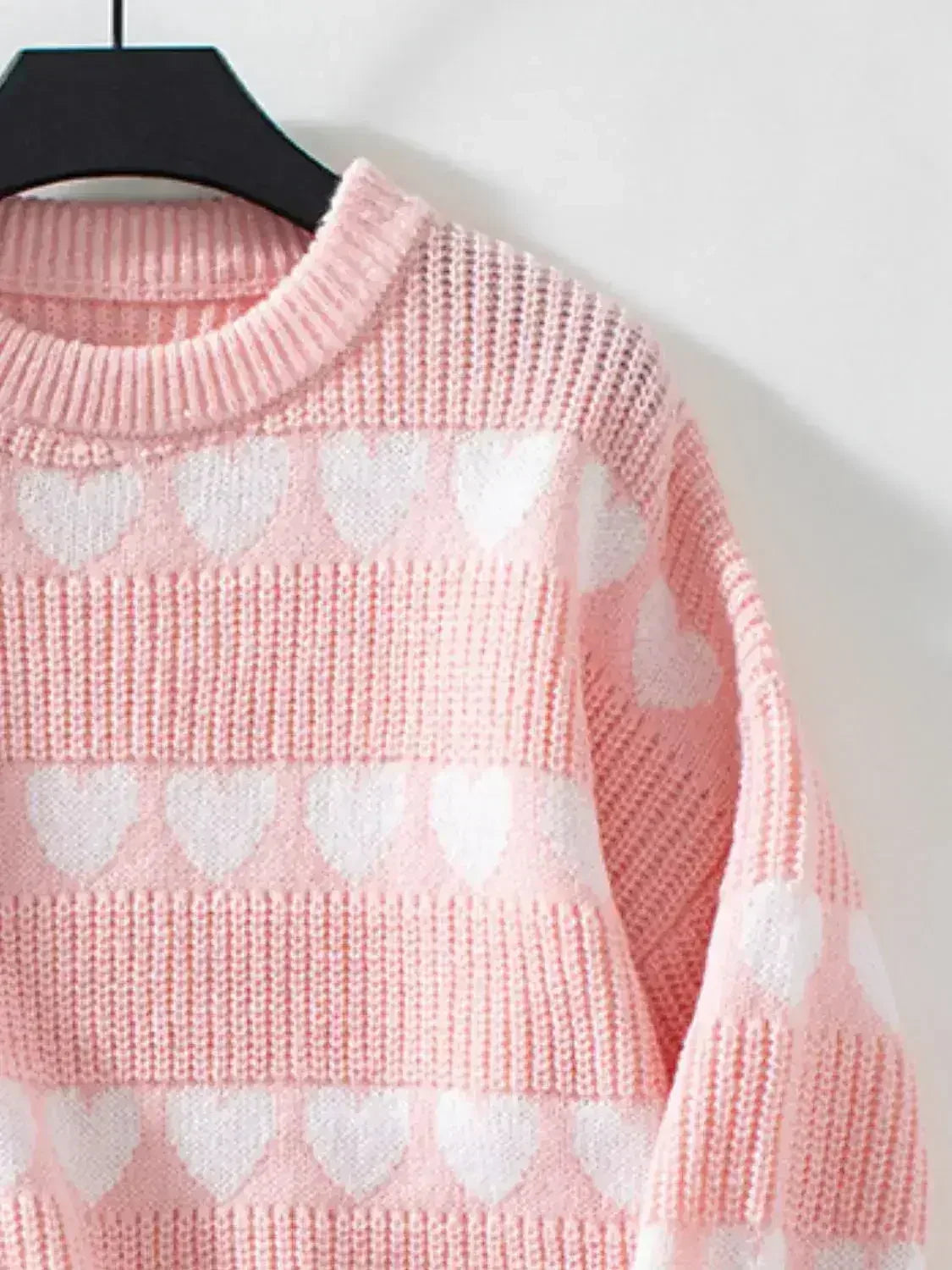 Heart Round Neck Dropped Shoulder Sweater - Femstylo