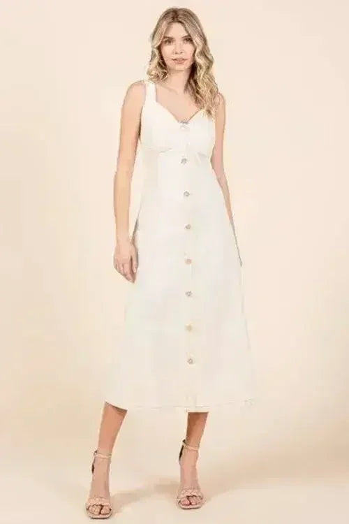 Mittoshop Stretch Twill Decor Button Sleeveless Midi Dress - Femstylo