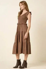 Mittoshop Smocked Ruffled Tiered Midi Dress - Femstylo