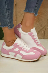 Oatmeal Contrast Lace Up Round Toe Sneakers - Femstylo