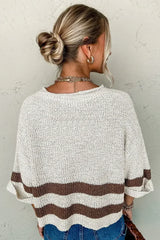 Brown Stripe Cropped Drop Sleeve Sweater - Femstylo