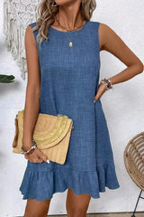 Ashleigh Blue Sleeveless Knot Backless Ruffle Hem Mini Dress - Femstylo