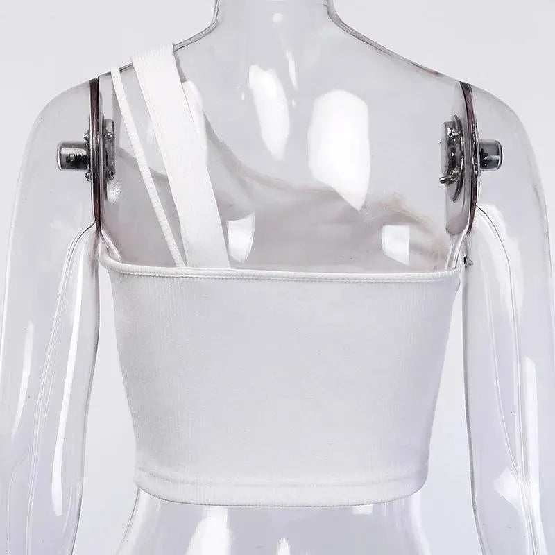 One shoulder drawstring sexy crop top Elegant bodycon women - Femstylo