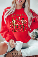 Red LET'S GET IT Nutcracker Graphic Heat Transfer Printing Christmas Sweatshirt