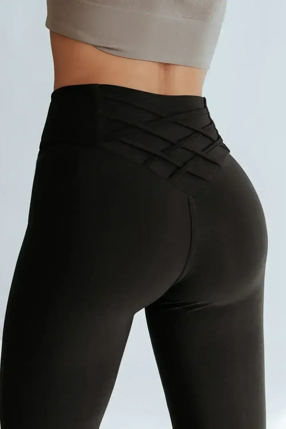 Black Criss Cross Tummy Control High Waisted Leggings - Femstylo