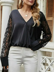 Black Surplice Lace Long Sleeve Blouse | Femstylo - Femstylo