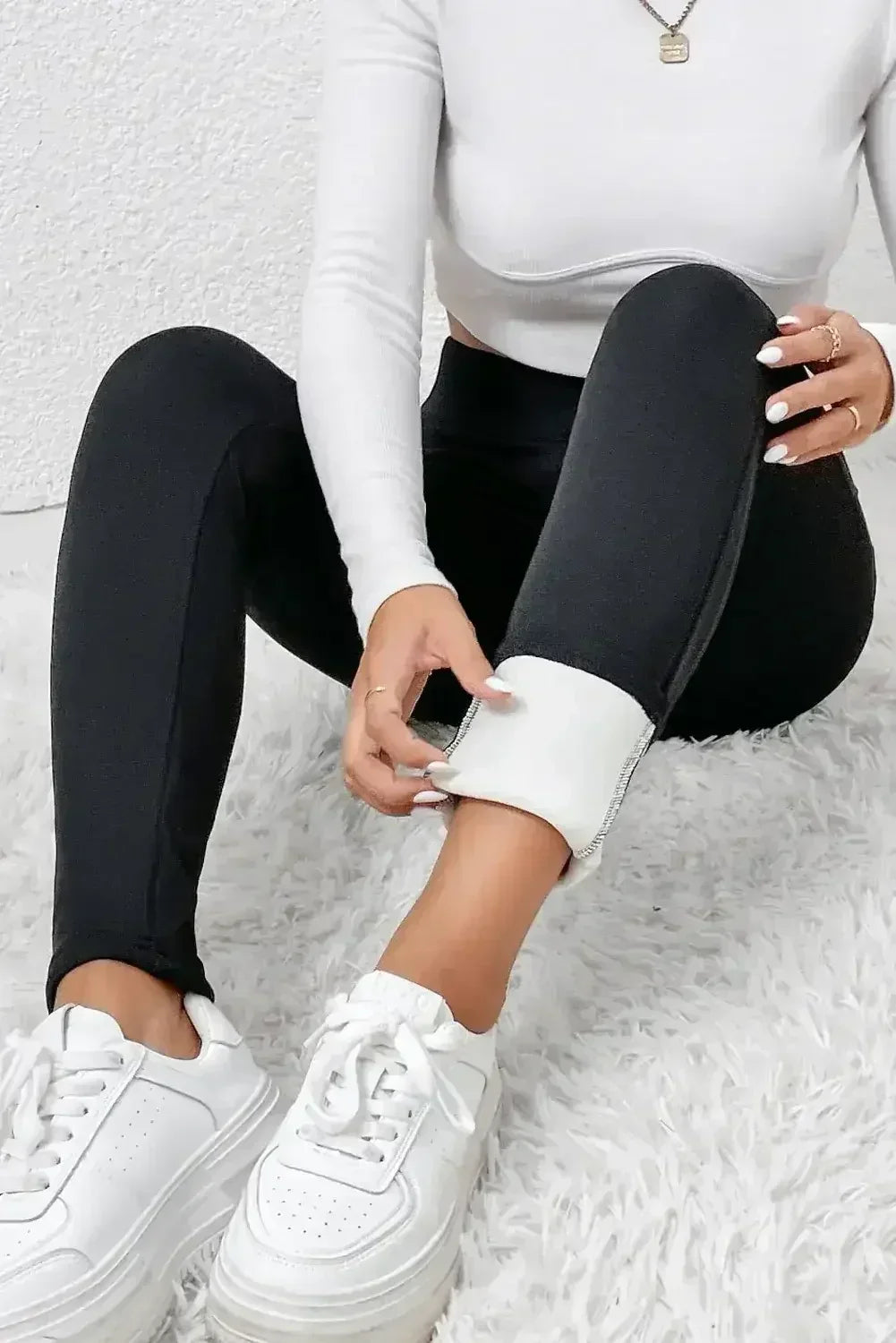 Black Fleece Lining Winter Thermal High Waist Leggings - Femstylo