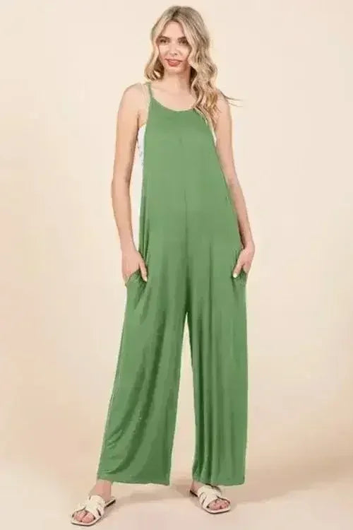 Culture Code Full Size Sleeveless Wide Leg Jumpsuit with Pockets - Femstylo