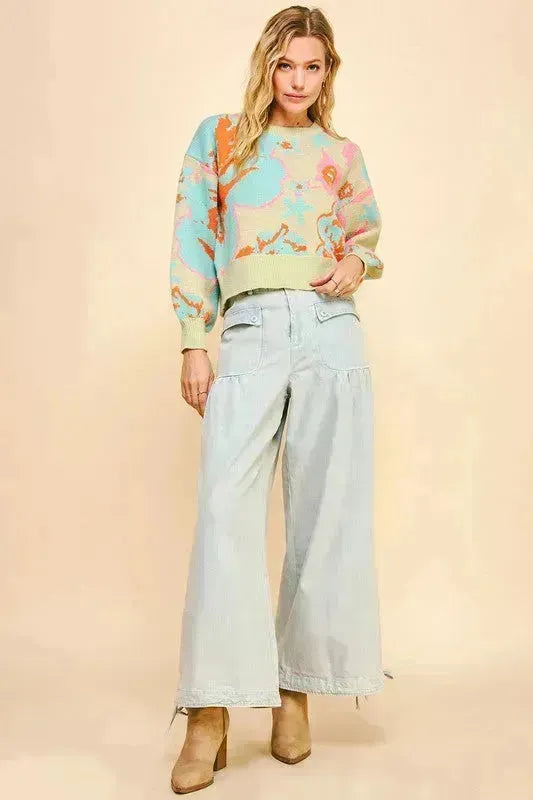 Davi & Dani Drawstring Hem Wide Leg Mid Rise Jeans