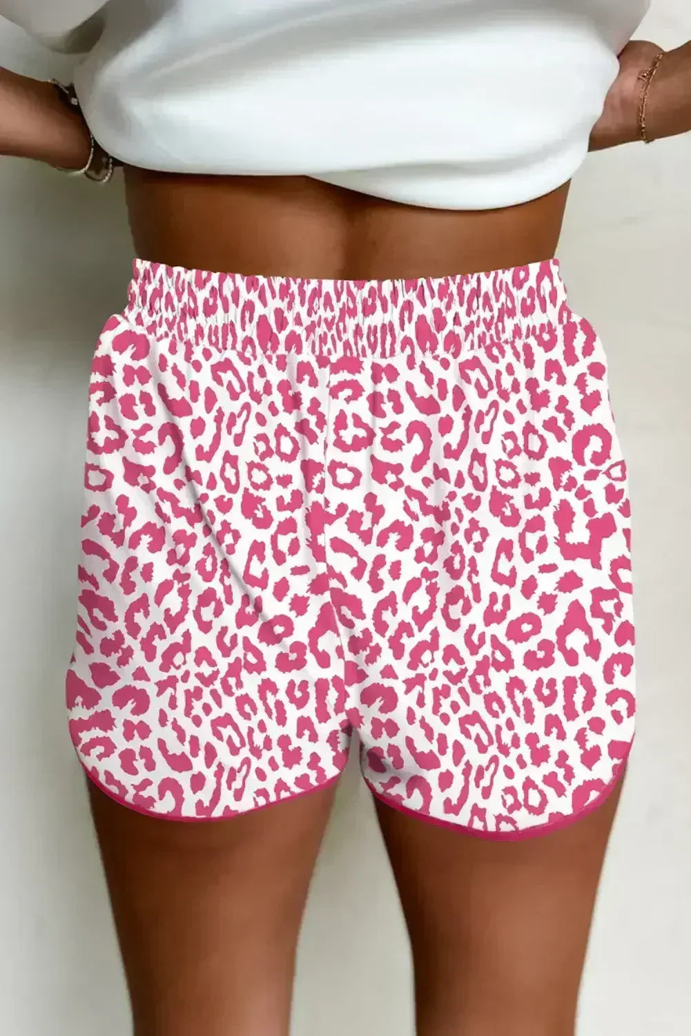 Blue Leopard Elastic Waist Lace up Contrast Trim Casual Shorts - Femstylo