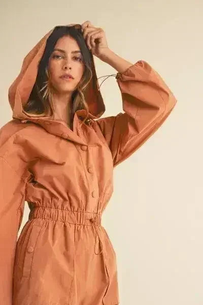 Mable Snap Down Long Sleeve Hooded Romper - Femstylo