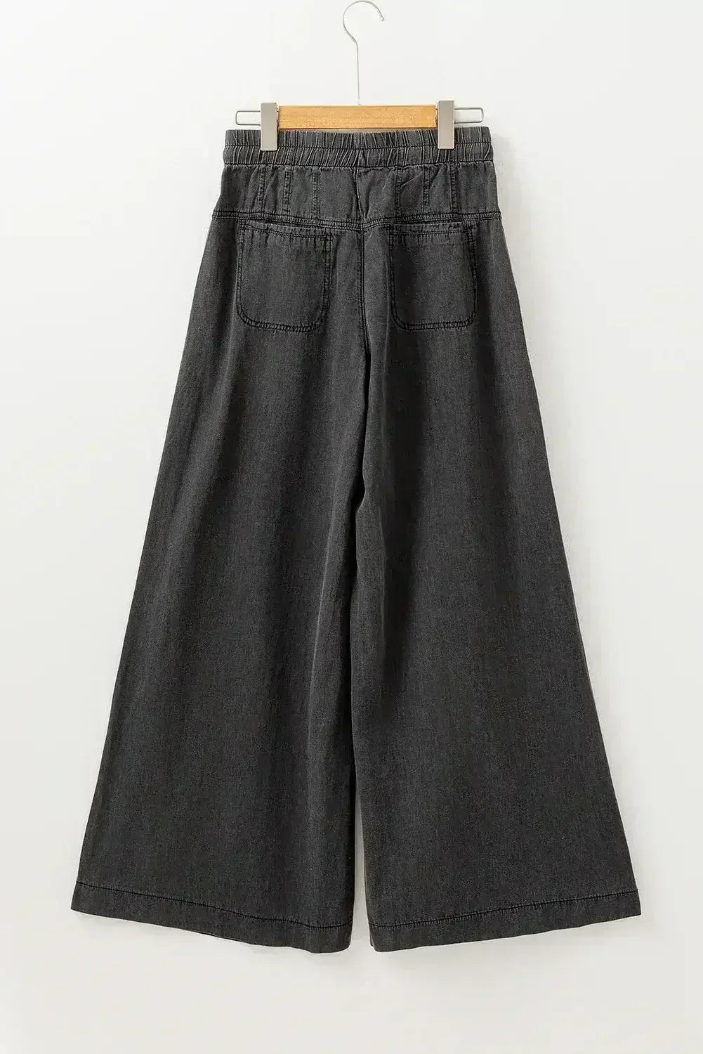 Carbon Grey Mineral Wash Button High Waist Wide Leg Jeans - Femstylo