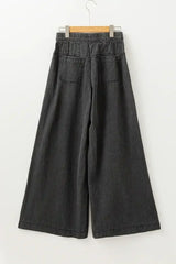 Carbon Grey Mineral Wash Button High Waist Wide Leg Jeans - Femstylo