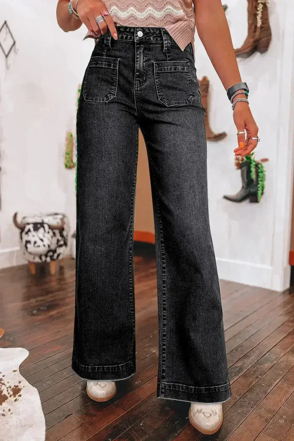 Sail Blue Wide Leg Pocketed High Waist Jeans - Femstylo