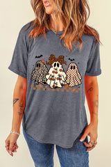 Gray Cute Halloween Ghost Heat Transfer Printing Casual Tee