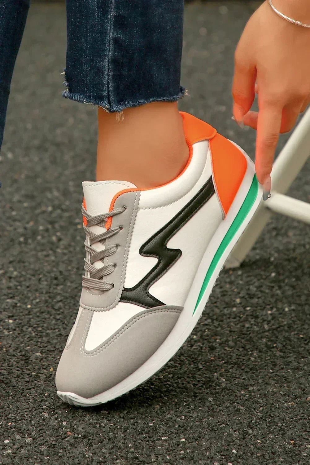 White Colorblock Sneakers - PU Leather Lace-Ups - Wholesale Trend Shoe