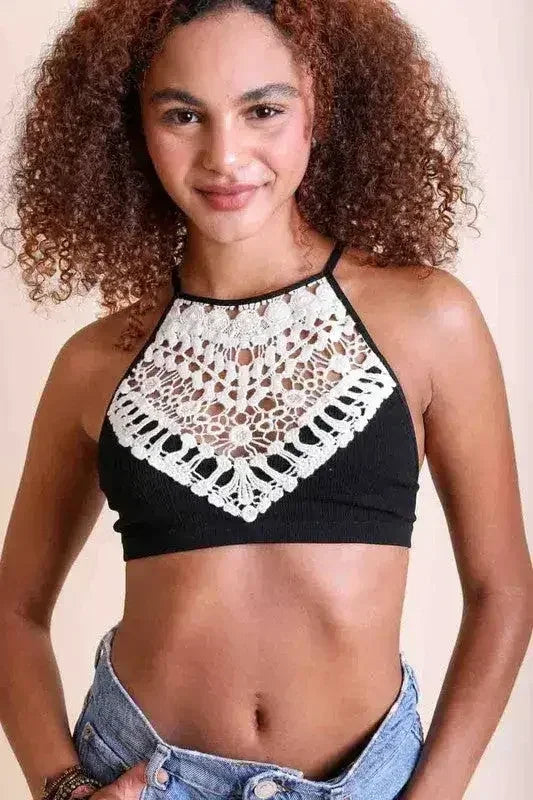 Crochet Lace High Neck Bralette - Femstylo