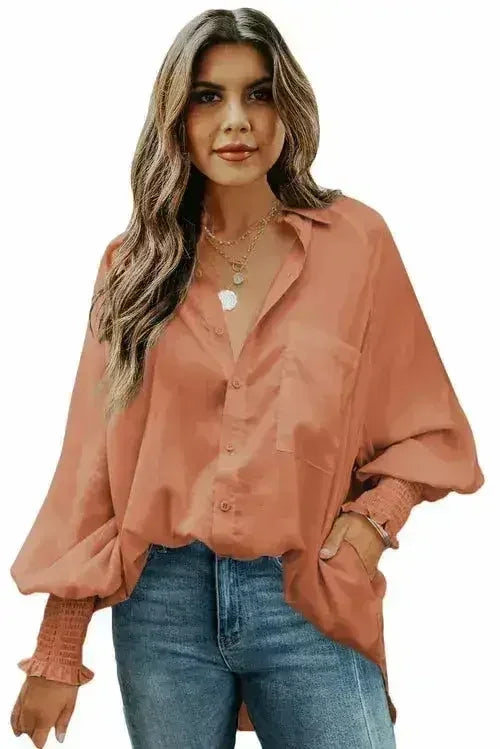 Spring And Autumn New Lapel Shirts Thin Mid Length Striped Casual Long - Femstylo