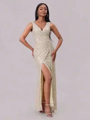 Slit Sequin Surplice Sleeveless Maxi Dress - Femstylo
