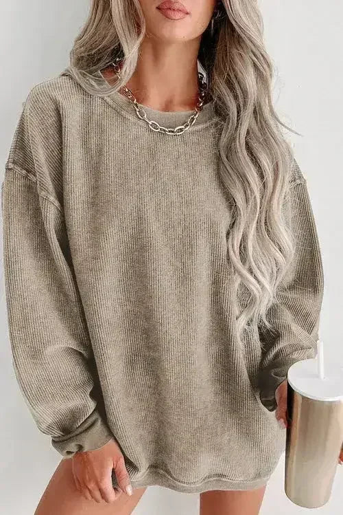 Women Ribbed Sweatshirt - Relaxed Pullover | Femstylo - Femstylo