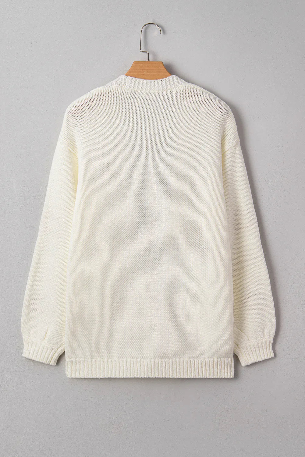 White Pumpkin Print Open Front Drop Shoulder Knit Cardigan