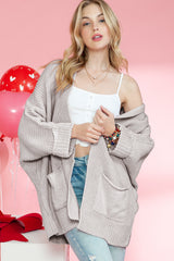 Gray Batwing Sleeve Pocket Oversized Cable Knit Cardigan
