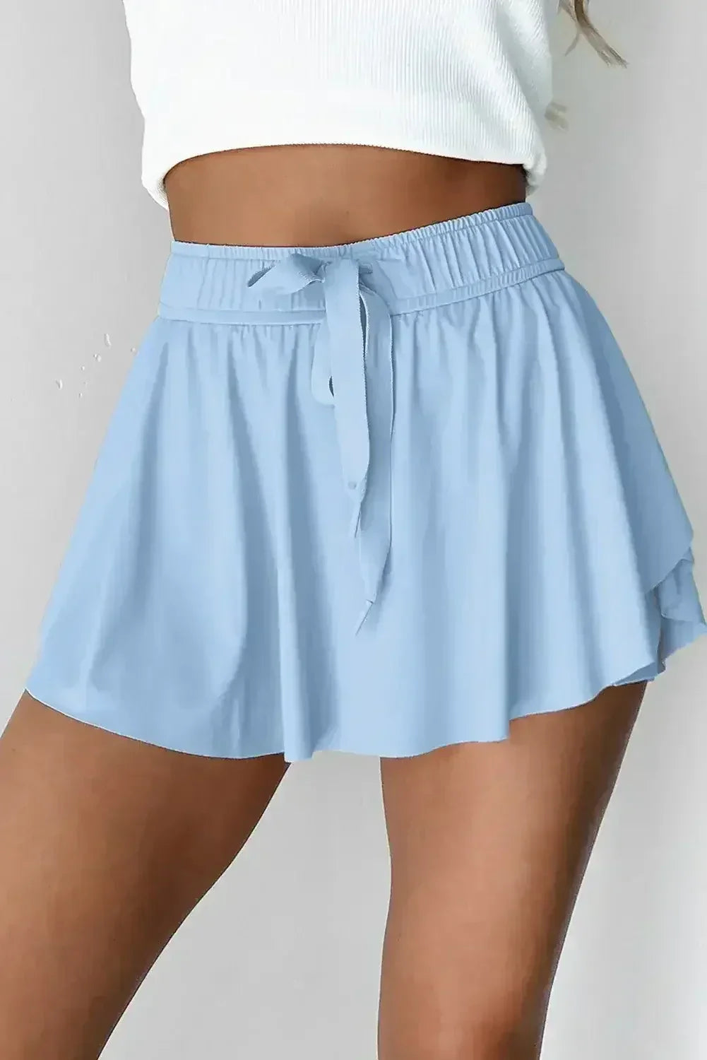 Light Green Drawstring High Waist Lined Tennis Skort - Femstylo
