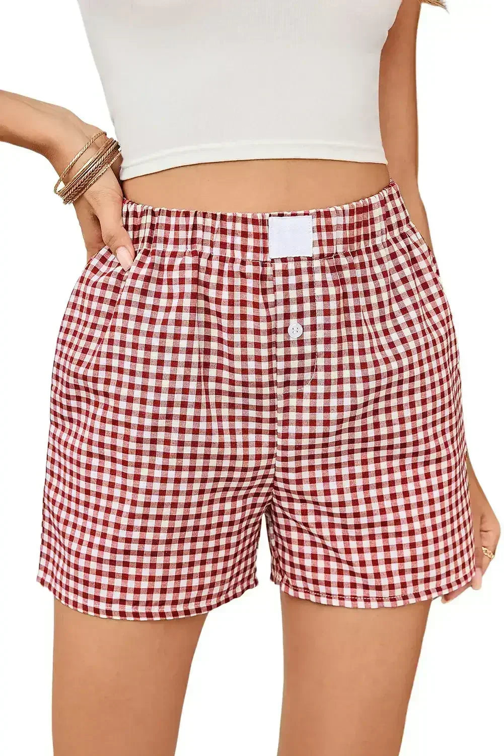 Blue Vintage Gingham Print High Waisted Loose Shorts - Femstylo