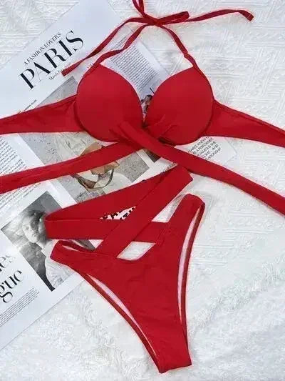 Crisscross Halter Neck Bikini Set - Femstylo