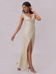 Slit Sequin Surplice Sleeveless Maxi Dress - Femstylo