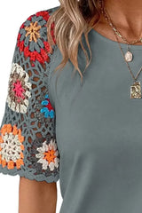 Geometric Round Neck Short Sleeve Blouse | Femstylo - Femstylo